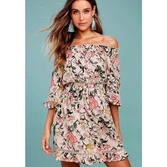 Lulus Dresses & Skirts - LULUS blush pink floral embroidered off-the-shoulder dress - S